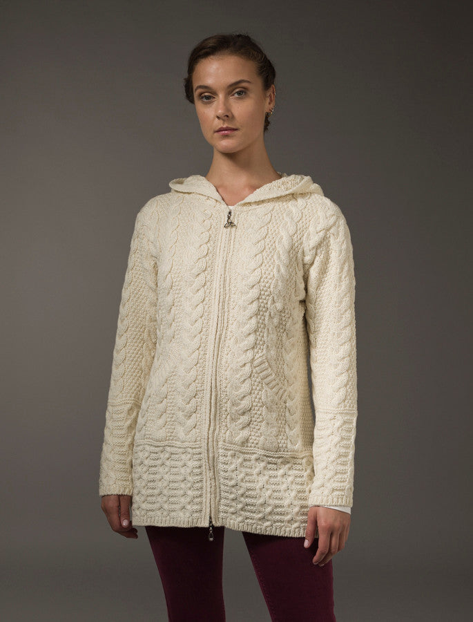 Hooded Coatigan with Celtic Knot Zipper Pull - Natural White #color_natural-white
