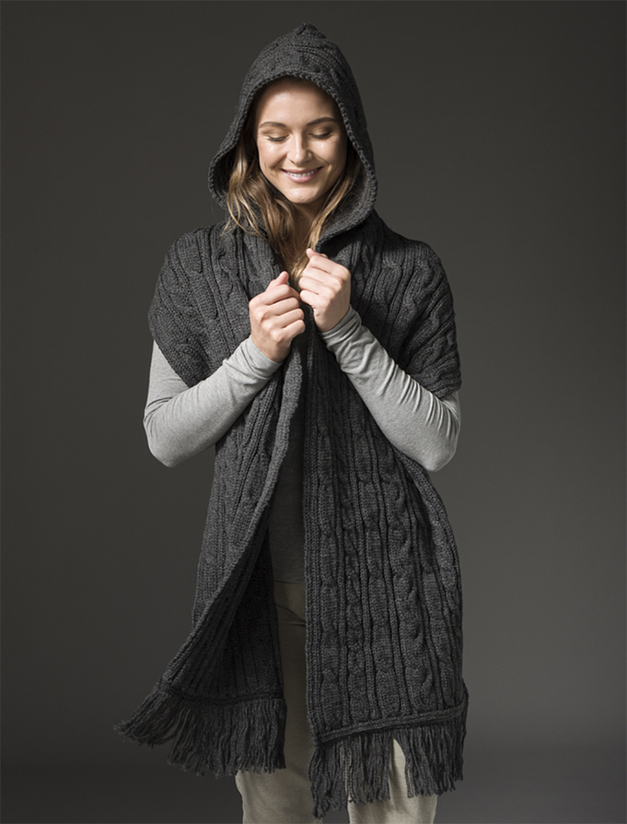Hooded Scarf Shawl - Charcoal #color_charcoal