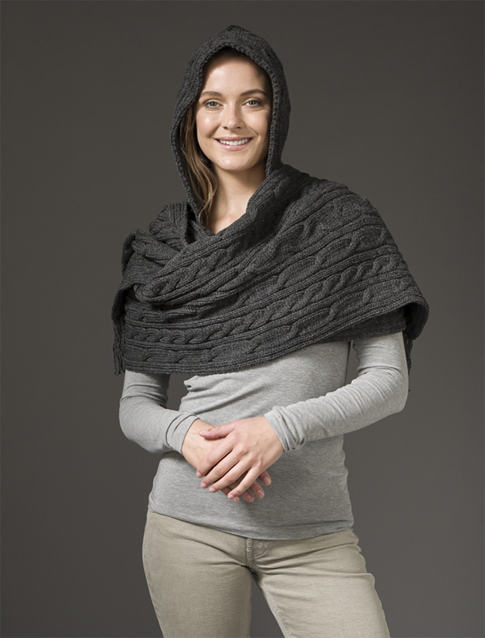 Hooded Scarf Shawl - Charcoal #color_charcoal