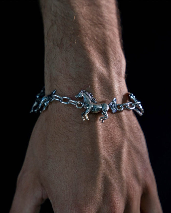 HORSE BRACELET - silver horse charm bracelet, worn detail - Cold Culture
