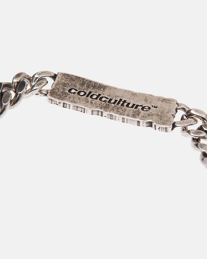 ID BRACELET - silver curb chain ID bracelet, detail close-up - Cold Culture