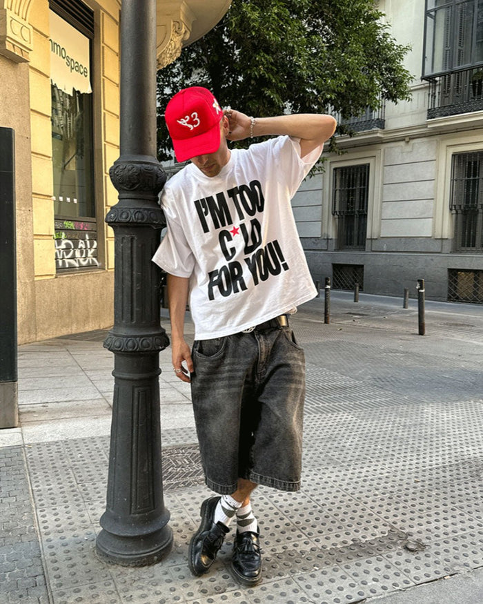 IM TOO COLD TEE WHITE - white oversized graphic tee, street style shot - Cold Culture