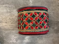 JME Green Velvet Red Floret Center Metallic Dupion Trim Red