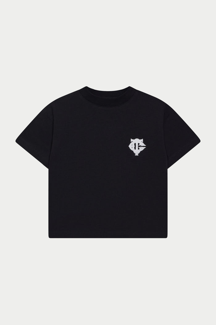 JUNIOR MONOGRAM EMBLEM APPLIQUE T-SHIRT - BLACK