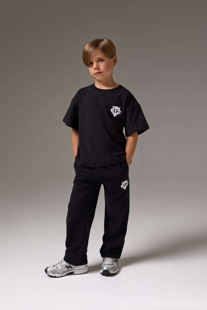 JUNIOR MONOGRAM EMBLEM APPLIQUE T-SHIRT - BLACK