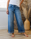 KanCan Jennifer Rolled Cuff Wide Leg Jeans - Color Options Available! KanCan Medium Wash Blue Denim