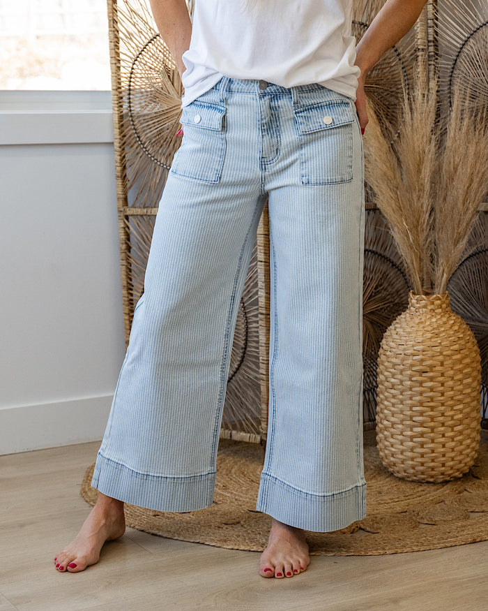 KanCan Josslyn Pinstripe Wide Leg Jeans KanCan
