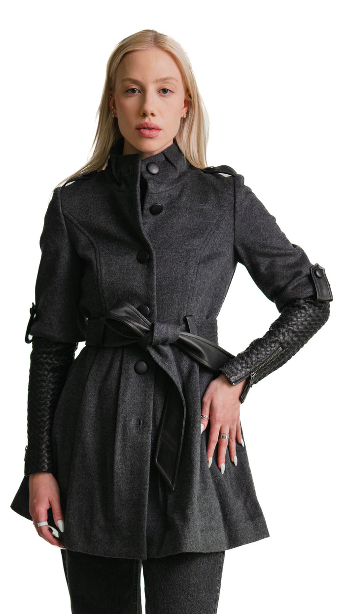 Kasey Jacket with Leather Basket Weave Sleeves