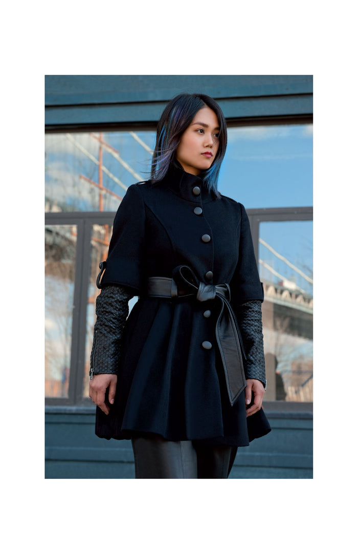 Kasey Jacket with Leather Basket Weave Sleeves