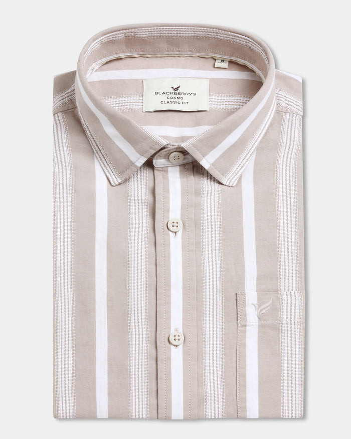 Khaki Half Sleeve Stripe Shirt - Mantus