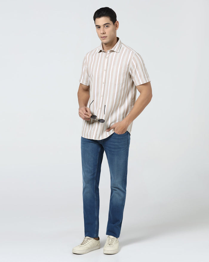 Khaki Half Sleeve Stripe Shirt - Mantus