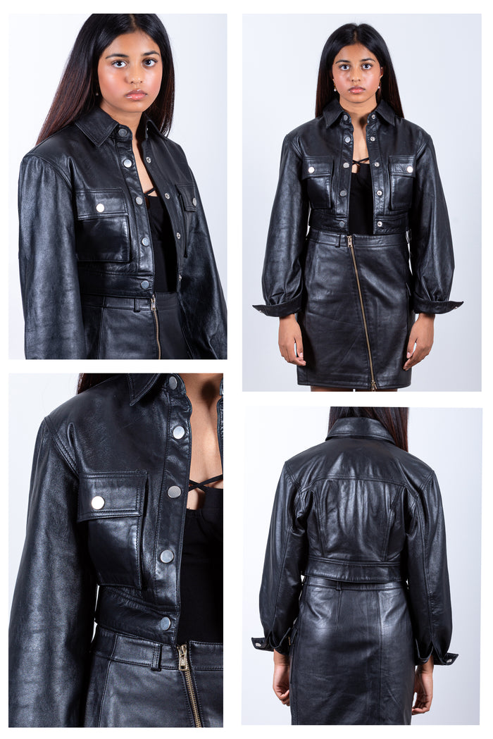 Kia crop Leather jacket-Saddle Tan