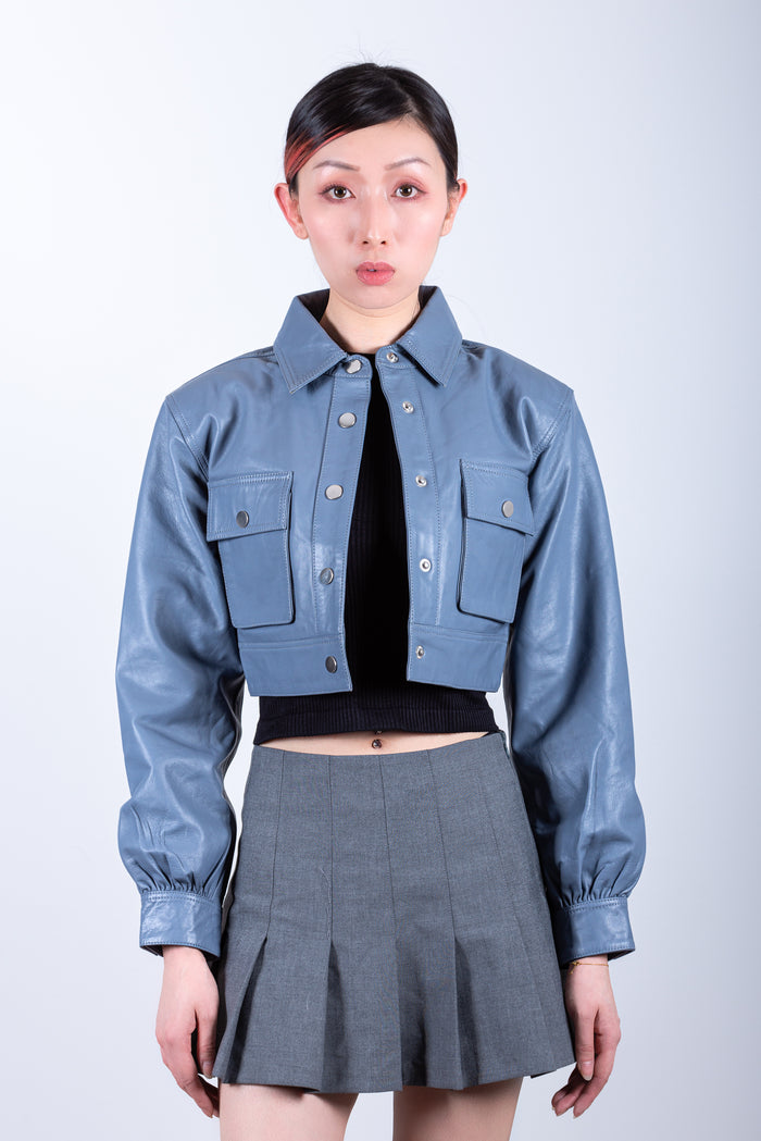 Kia crop Leather jacket-Saddle Tan