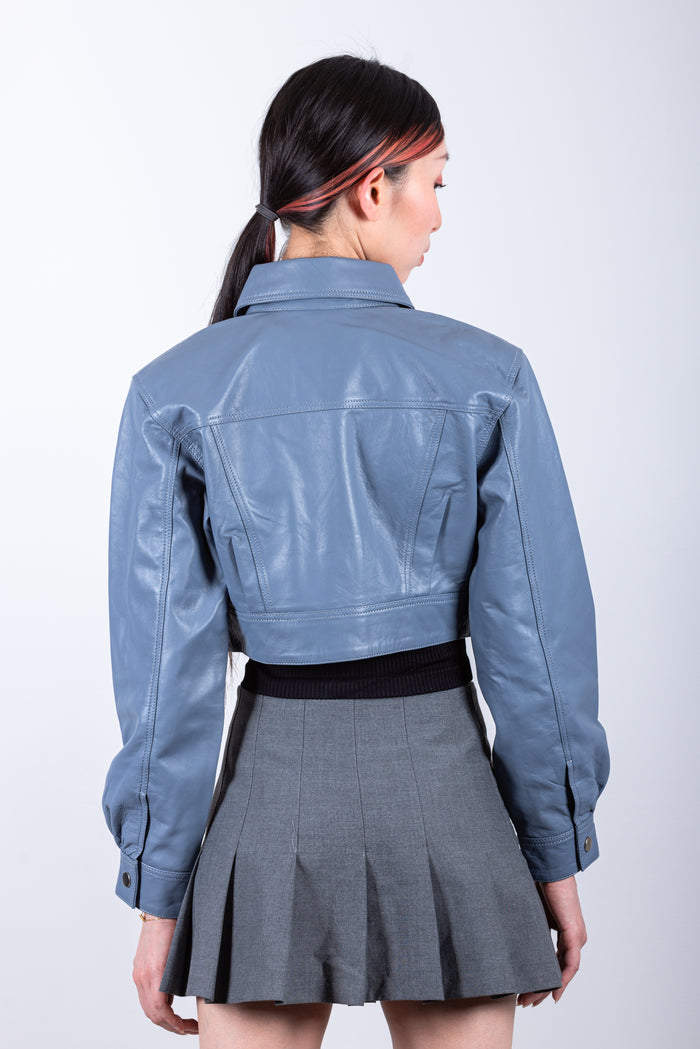 Kia crop Leather jacket-Saddle Tan