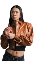 Kia crop Leather jacket-Saddle Tan