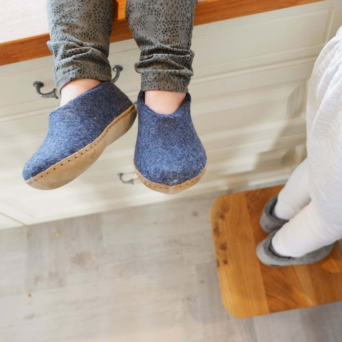 Kids Felted Wool Slipper Shoe - Denim