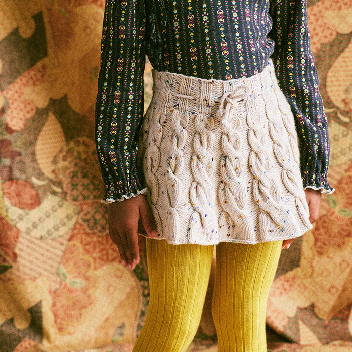 Kids Handknit Merino Wool Cable Skating Skirt - Iris Confetti