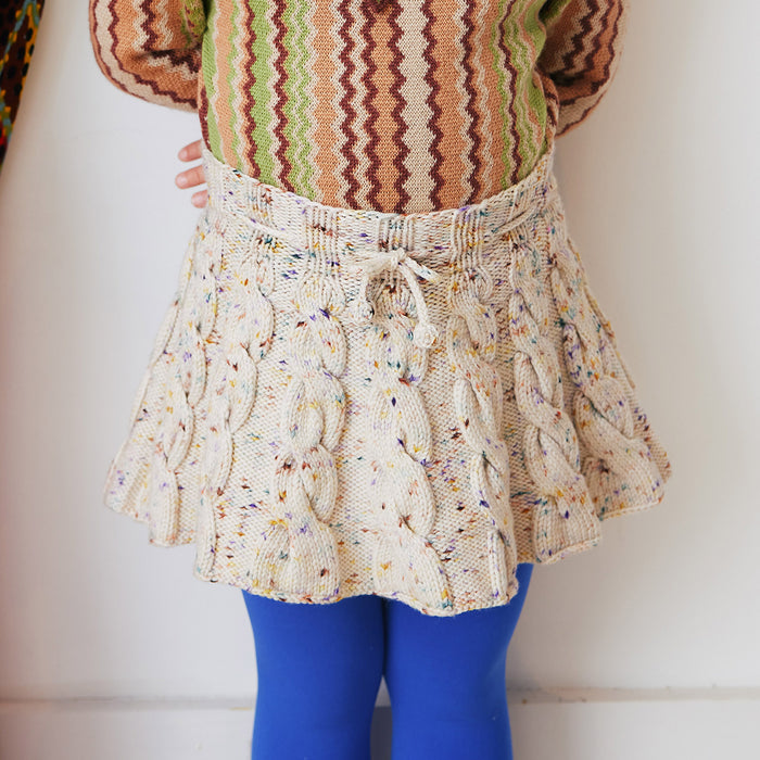Kids Handknit Merino Wool Cable Skating Skirt - Iris Confetti