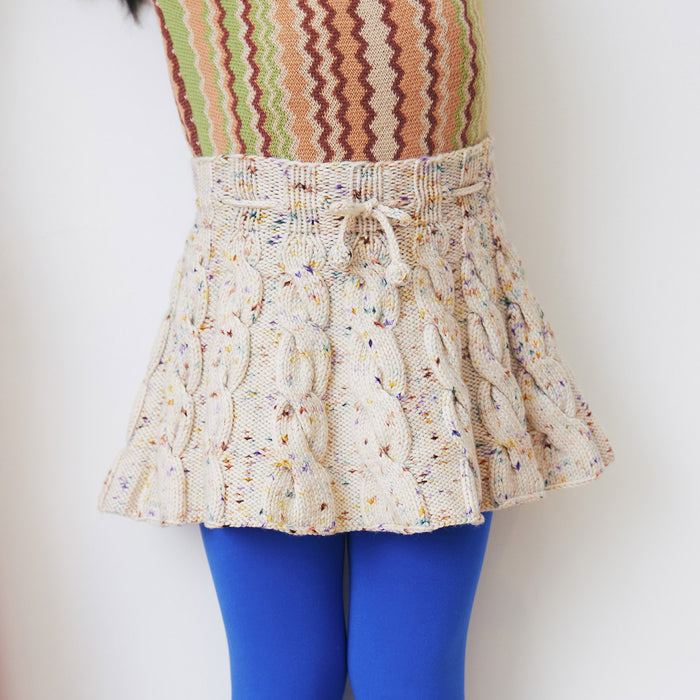Kids Handknit Merino Wool Cable Skating Skirt - Iris Confetti