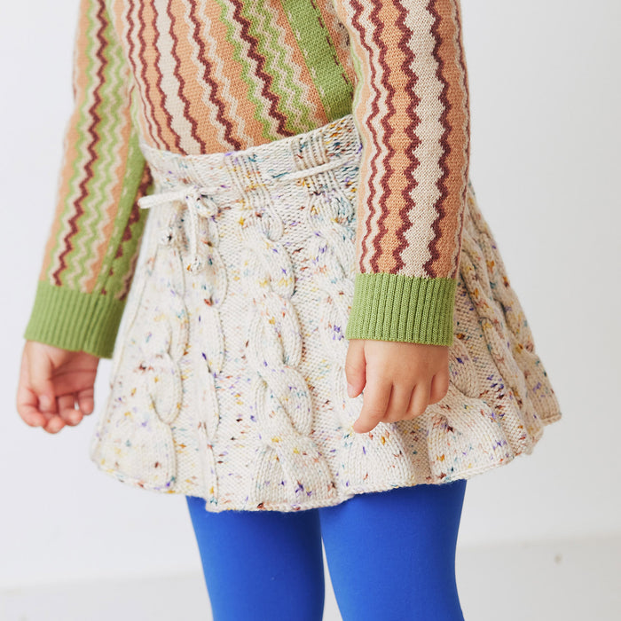 Kids Handknit Merino Wool Cable Skating Skirt - Iris Confetti