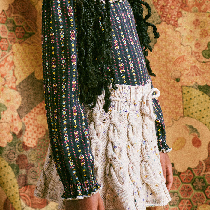 Kids Handknit Merino Wool Cable Skating Skirt - Iris Confetti
