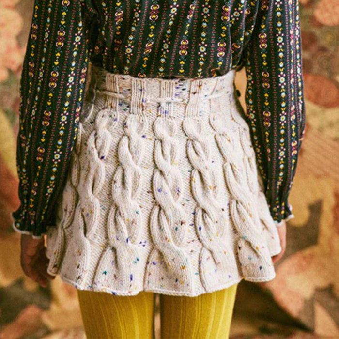 Kids Handknit Merino Wool Cable Skating Skirt - Iris Confetti