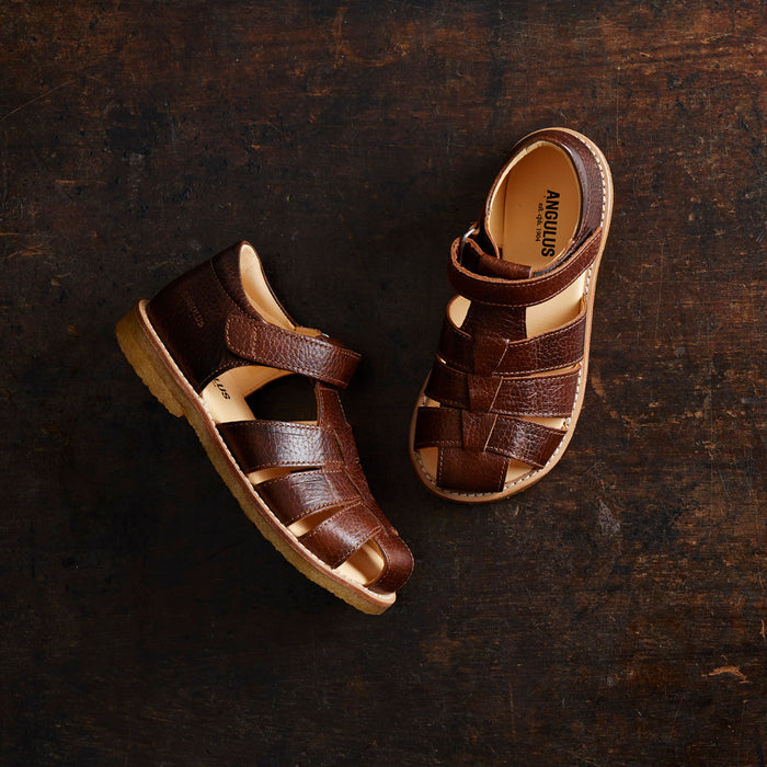 Kids Leather Fisherman Sandals - Cognac