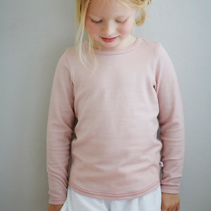 Kids Merino Wool LS Top - Pink Peach Blossom