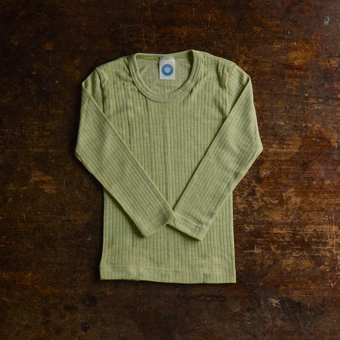Kids Merino Wool/Cotton/Silk LS Top - Green Melange
