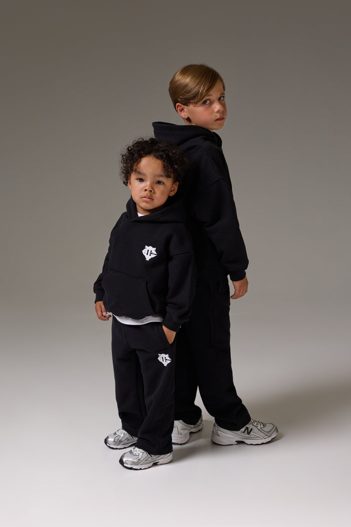 KIDS MONOGRAM EMBLEM APPLIQUE HOODIE - BLACK