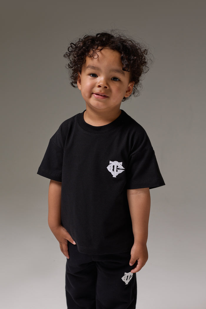 KIDS MONOGRAM EMBLEM APPLIQUE T-SHIRT - BLACK