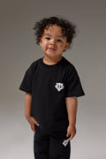 KIDS MONOGRAM EMBLEM APPLIQUE T-SHIRT - BLACK