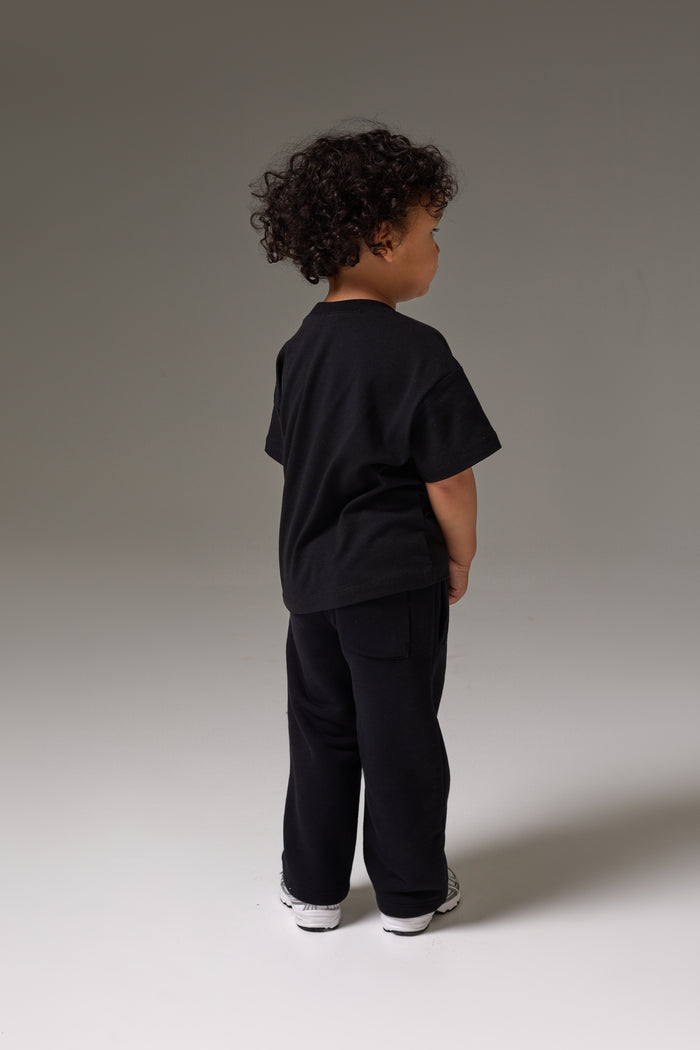 KIDS MONOGRAM EMBLEM APPLIQUE T-SHIRT - BLACK