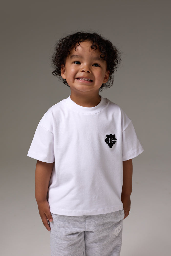 KIDS MONOGRAM EMBLEM APPLIQUE T-SHIRT - WHITE