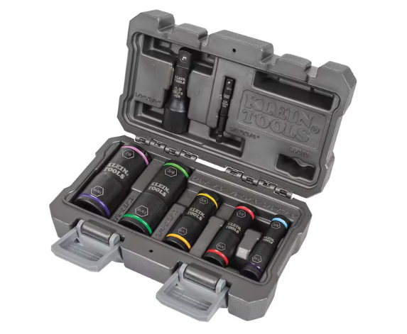 Klein Tools 1/4" Hex, 1/2" Square; 3/8 x 7/16", 1/2 x 9/16", 5/8 x 11/16", 3/4 x 13/16", and 7/8 x 15/16" Drive