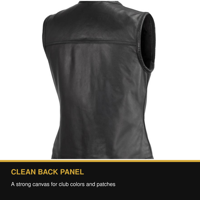 Ladies Cowhide Club Vest clean back panel for patches