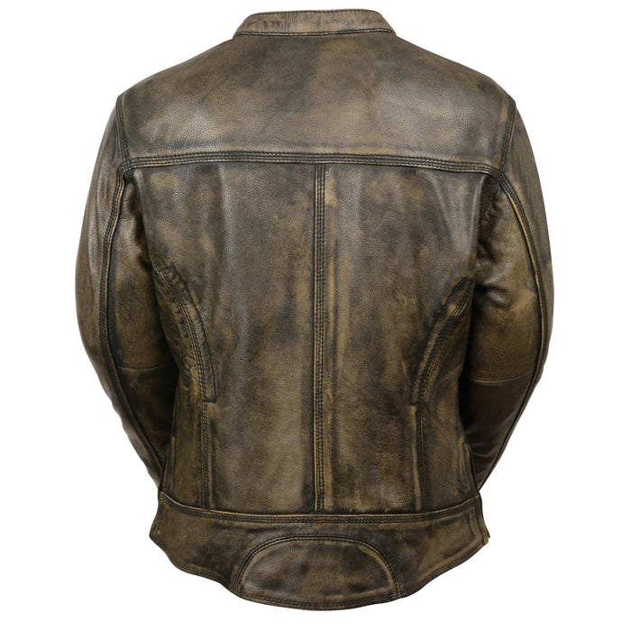Ladies Distressed Grey Jacket: Features:

This women's long body gray leather jacket features a worn-in, vintage look but kee