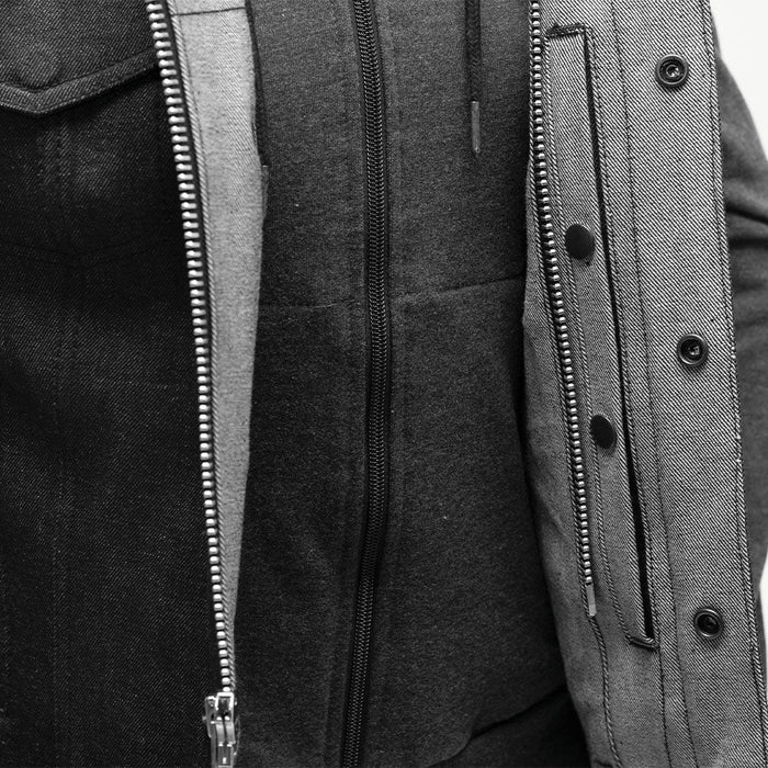 Ladies Essex Vest: The Essex is a Rough Neck Raw Denim vest with a removable sweatshirt, because who doesn't love versatility