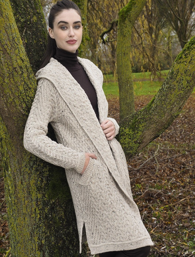 Ladies Herringbone Design Shawl Hood - Oatmeal  #color_oatmeal