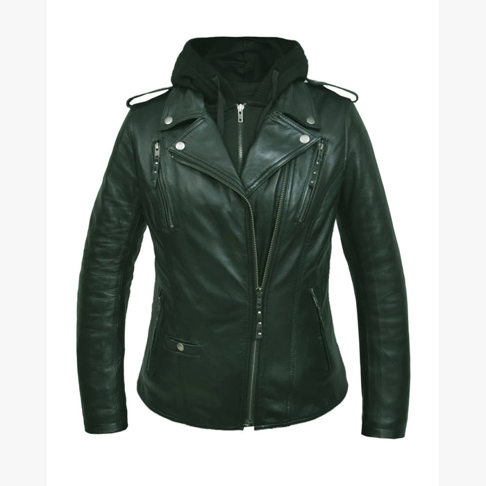 Ladies Lambskin Hoody Jacket: Ladies Premium (Yomi) Vented Hoody Jacket