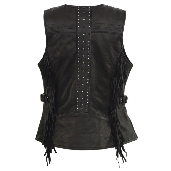 Ladies Studded Back Fringe Vest: Features:

1