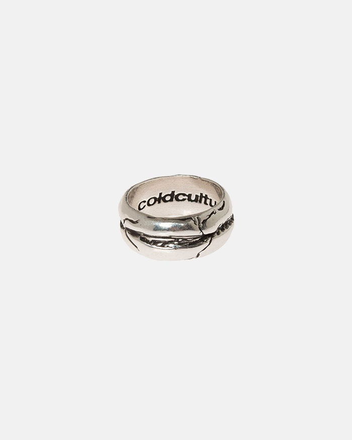 LAVA RING - silver textured band ring, detail close-up - Cold Culture