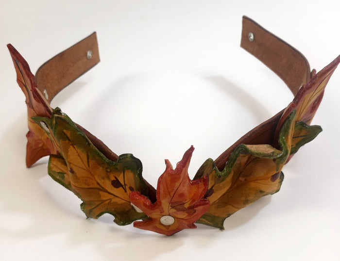 Leather Leaf Crown - Spring Green and Fall Red Oak and Maple Crown