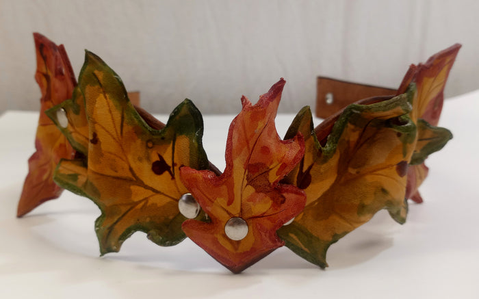 Leather Leaf Crown - Spring Green and Fall Red Oak and Maple Crown