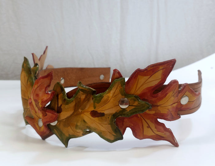 Leather Leaf Crown - Spring Green and Fall Red Oak and Maple Crown