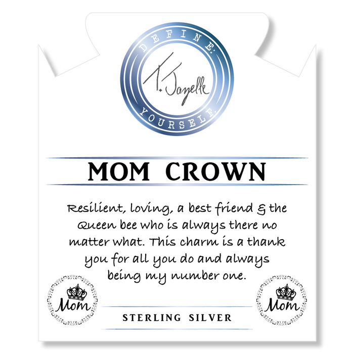 Aqua Agate Gemstone Bracelet with Mom Crown Sterling Silver Charm