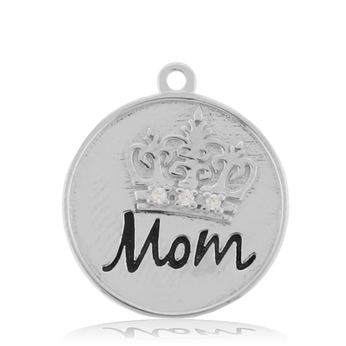 Aqua Agate Gemstone Bracelet with Mom Crown Sterling Silver Charm