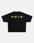 LET'S BOUNCE TEE BLACK - black graphic print tee, back view - Cold Culture