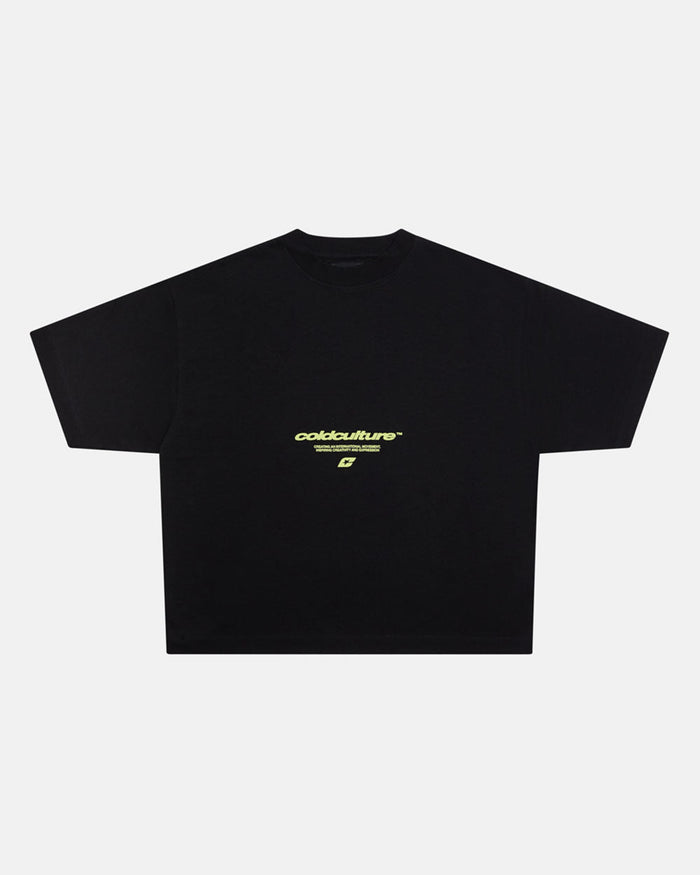 LET'S BOUNCE TEE BLACK - black graphic print tee, front view - Cold Culture