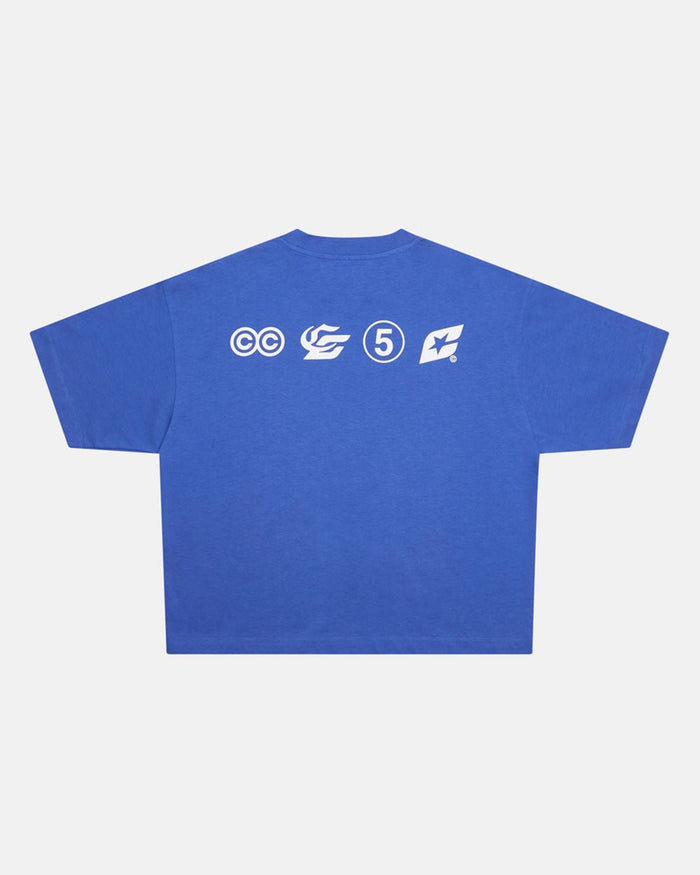 LET'S BOUNCE TEE BLUE - blue graphic print tee, back view - Cold Culture